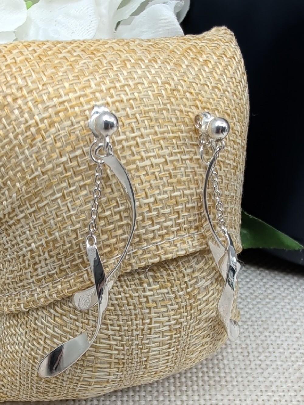 Vintage JCM 925 Sterling Silver Twisted Ribbon Spiral Dangle Drop Earrings - Picture 2 of 16